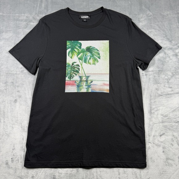 Express Other - Express Mens Black Monstera Graphic T Shirt Crew Neck Medium